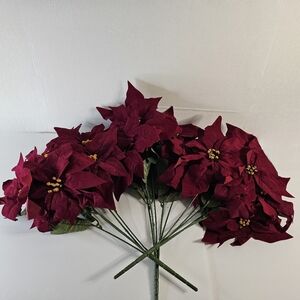 Ashland Burgundy Poinsettia Set Of 3 Deluxe Bush Christmas Decoration Home Decor